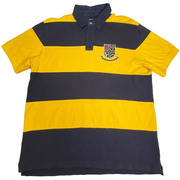 Nautica Sportswear Sailing Rugby Stripe Polo Shirt Mens Yellow Blue XL Y2K Retro - Picture 1 of 11